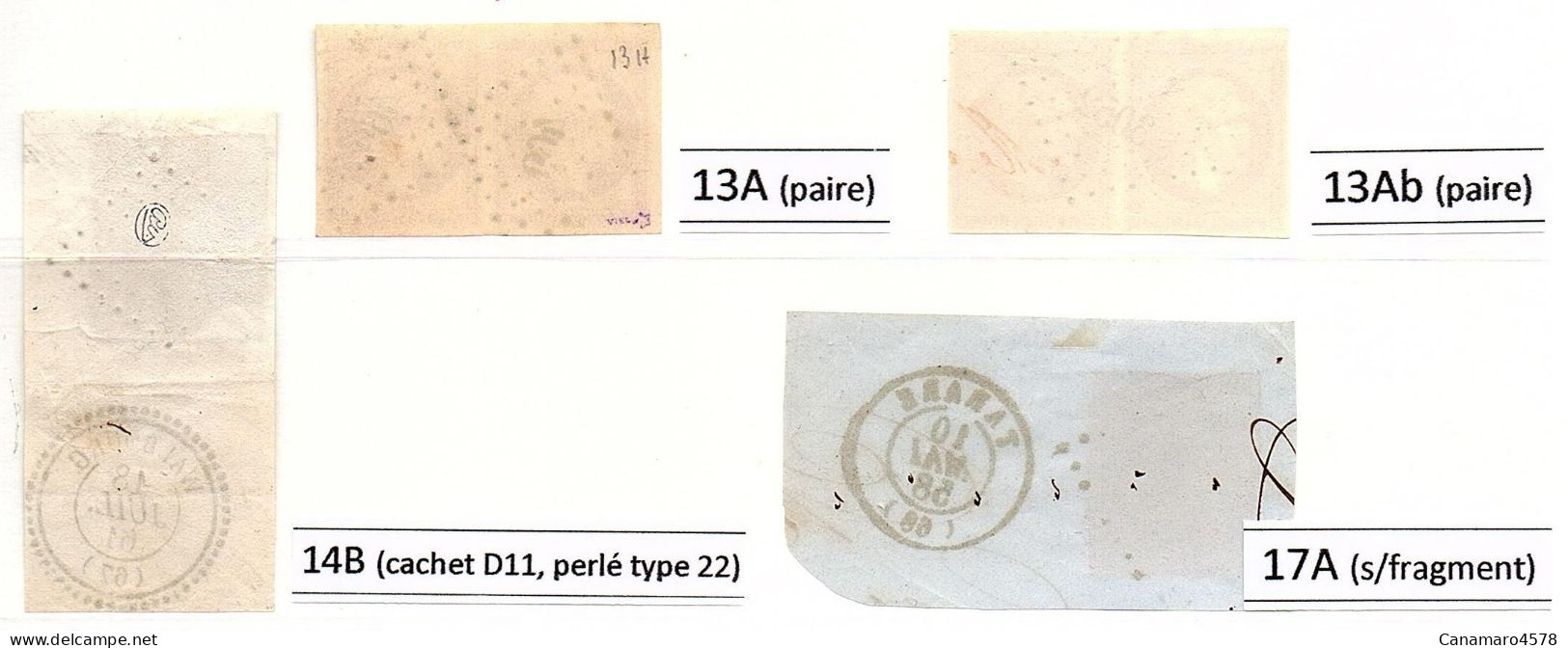 FRANCE - 1852/1862 - Napoléon III , Empire n° 11b à 17A , Oblitérations P.c. et lettre , Càd type 15 + variétés . T.T.B.