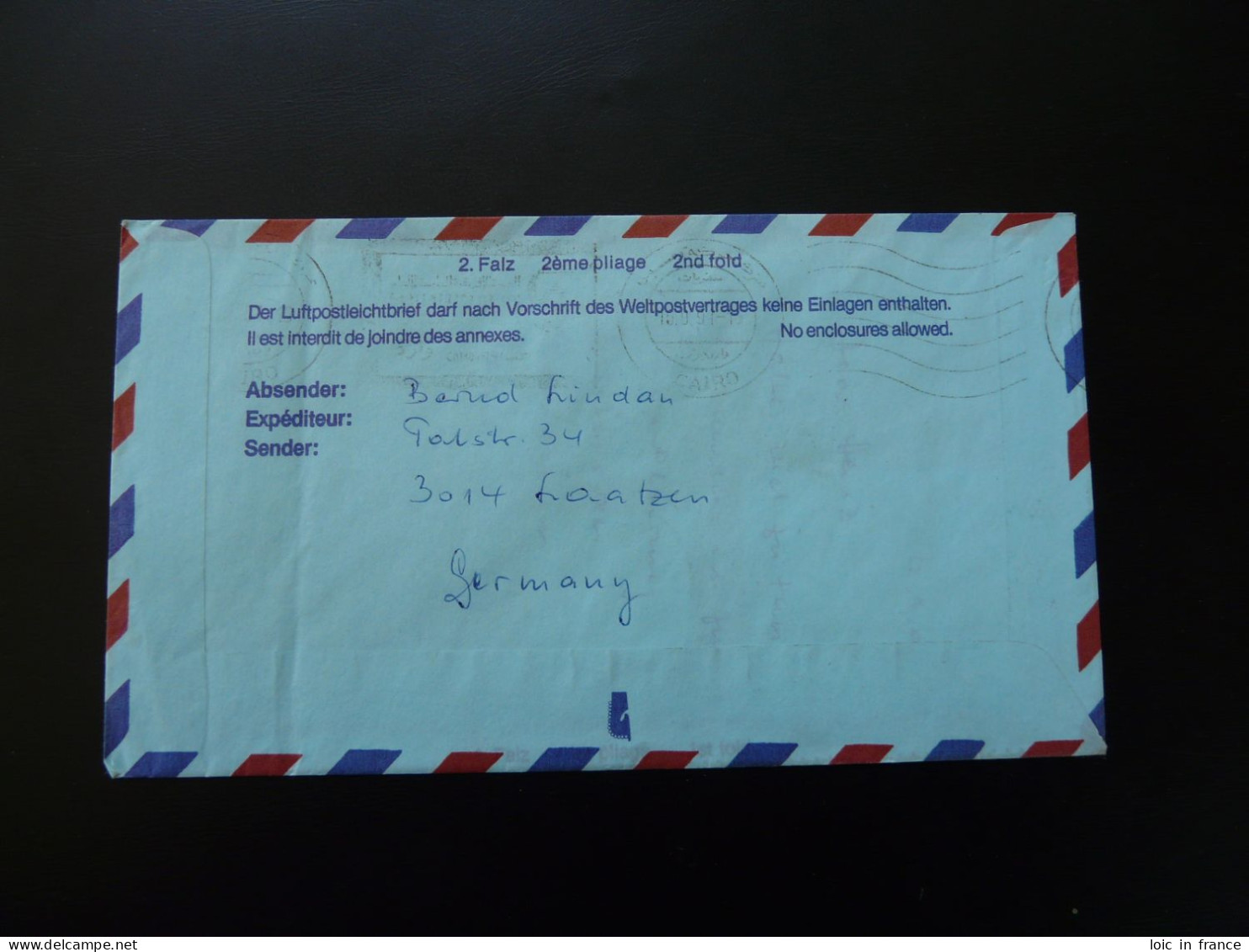 Lettre Par Avion Air Mail Cover Luftpost Hannover -> Cairo Egypt 1991 - Storia Postale