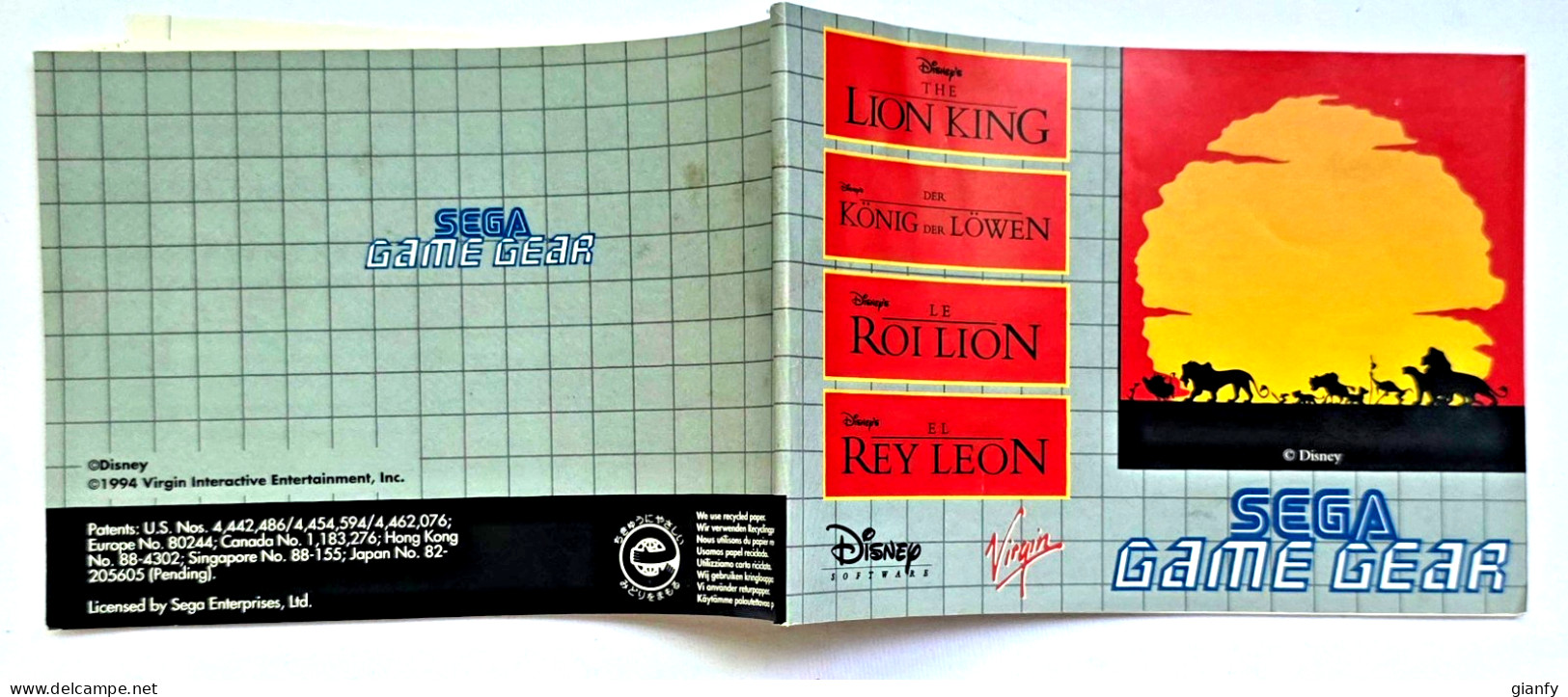 DISNEY: THE LION KING (VIRGIN) SEGA GAME GEAR 1994 BOX