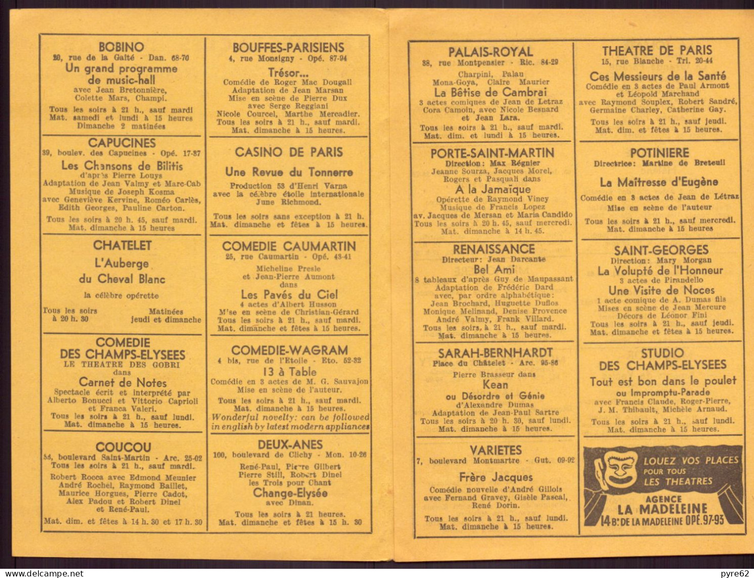 Programme " Spectacles De Paris " 1954 - Programs