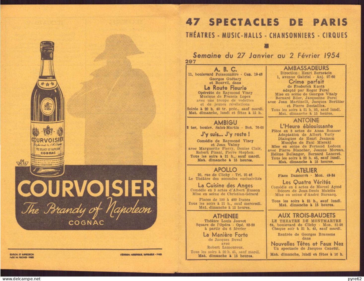 Programme " Spectacles De Paris " 1954 - Programs