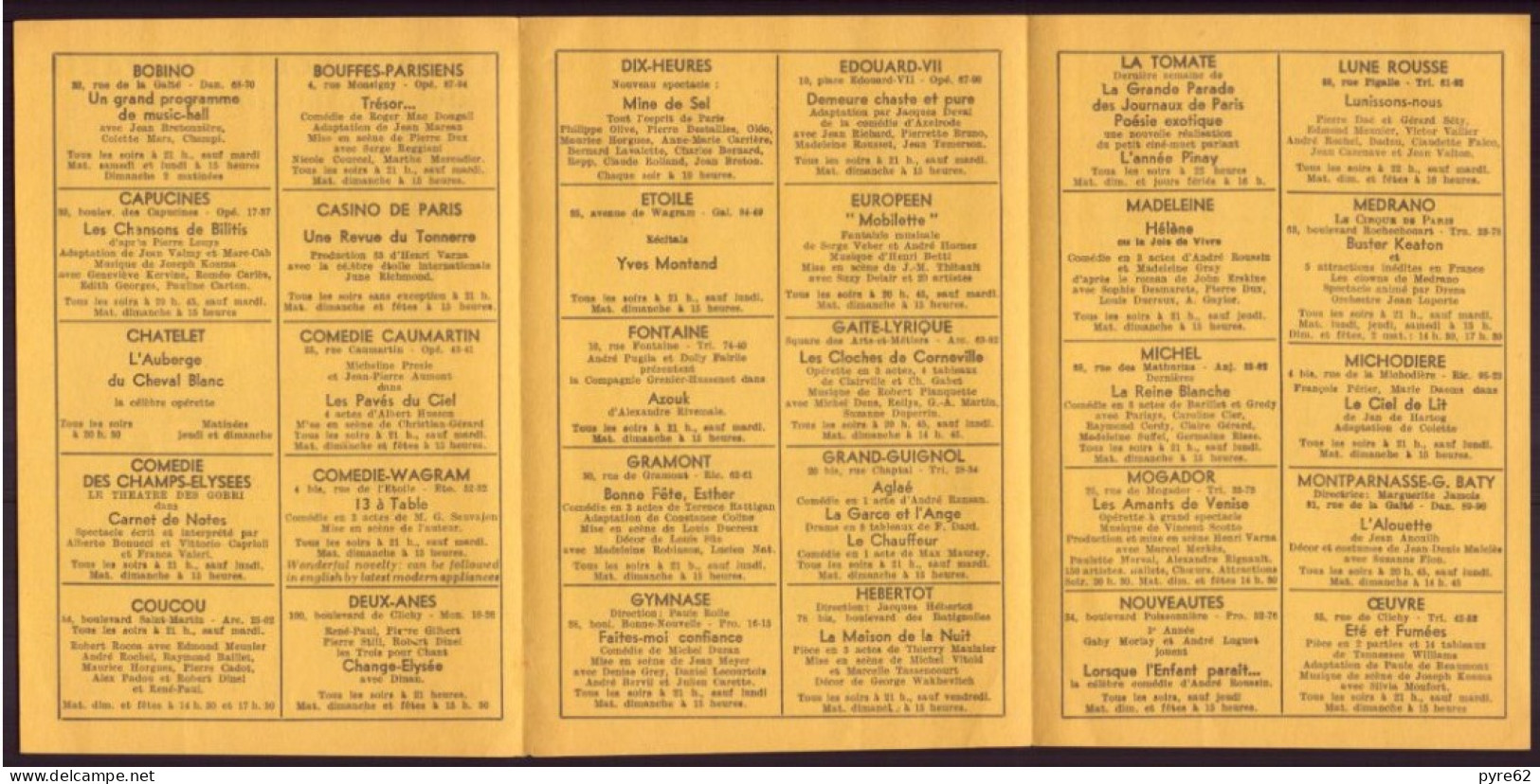 Programme " Spectacles De Paris " 1954 - Programs