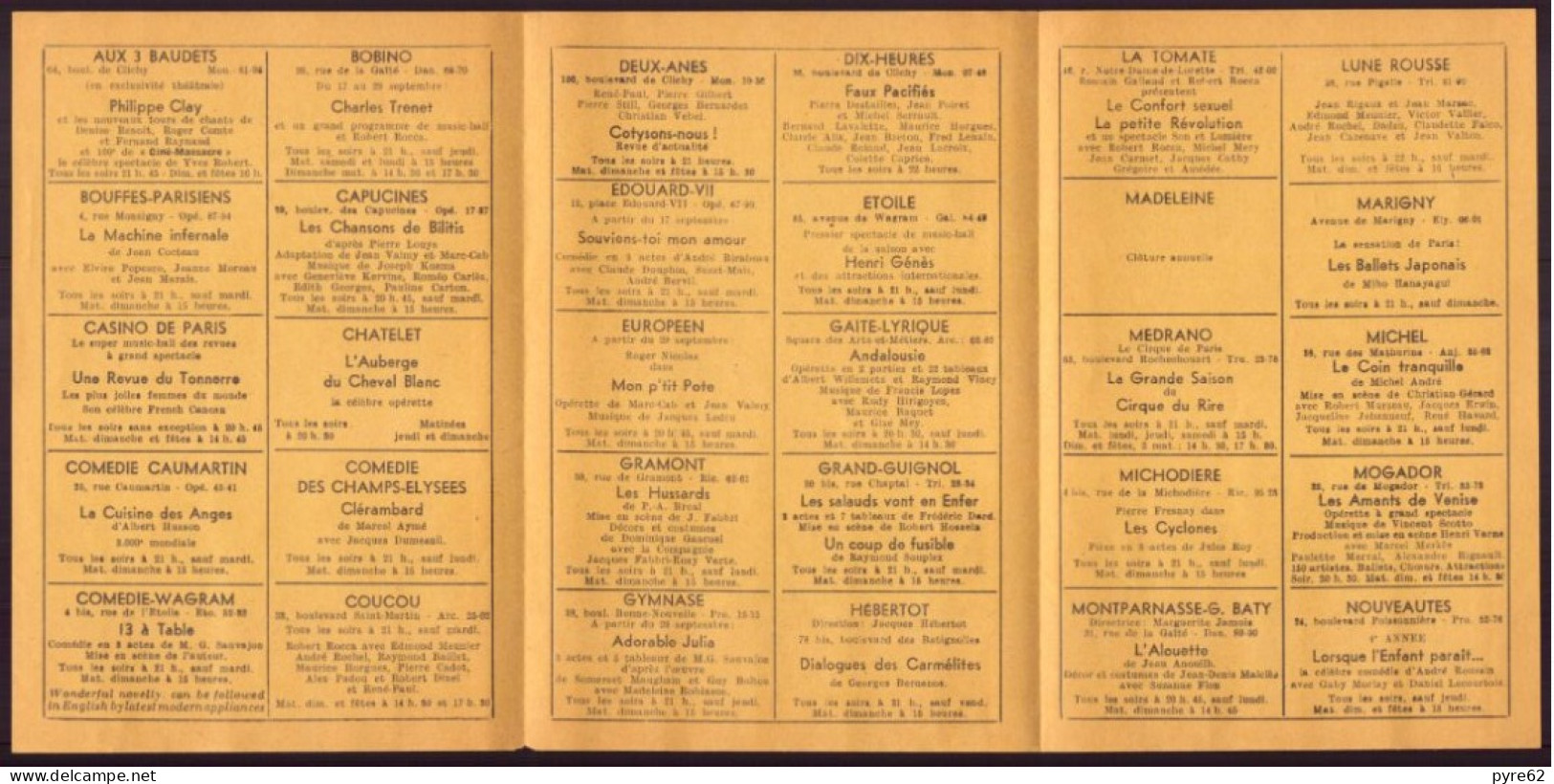 Programme " Spectacles De Paris " 1954 - Programs