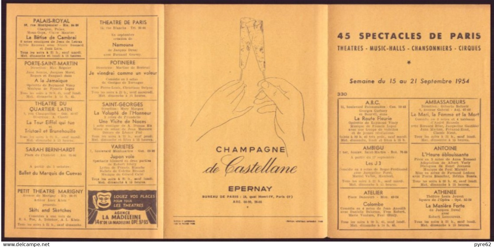 Programme " Spectacles De Paris " 1954 - Programs