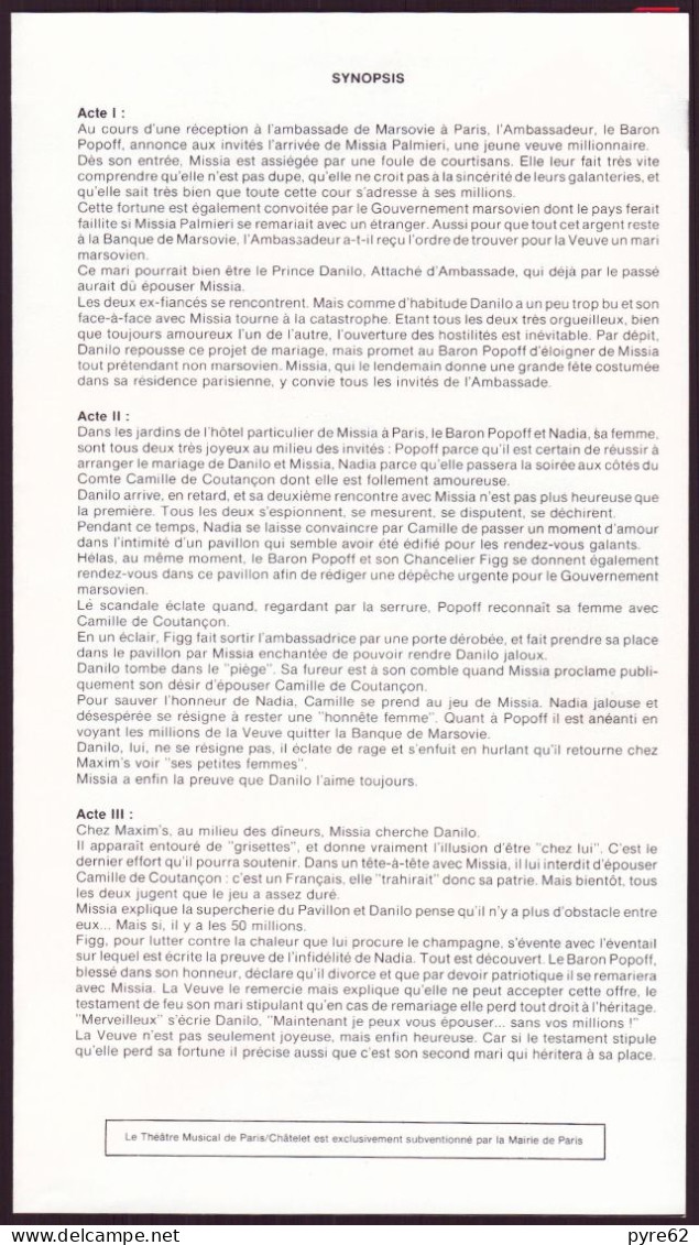 Programme " TMP " La Veuve Joyeuse, 1983 - Programs