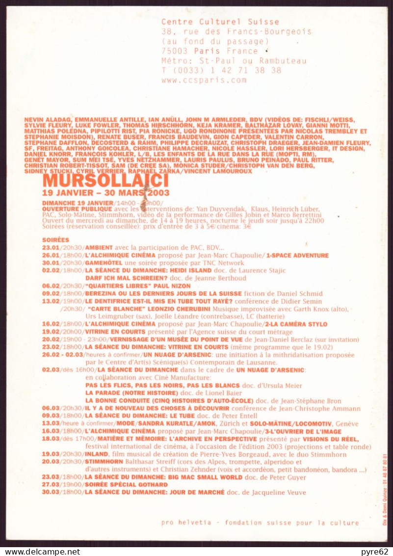 Programme D'exposition D'art Contemporain " Mursollaici " 2003 - Programmes