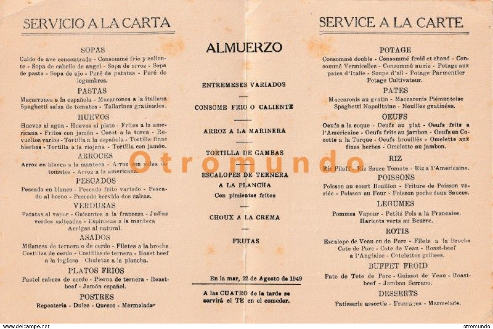 ESPAÑA MENU Y PROGRAMA SHIP BARCO LINEA YBARRA 1949 - Menus