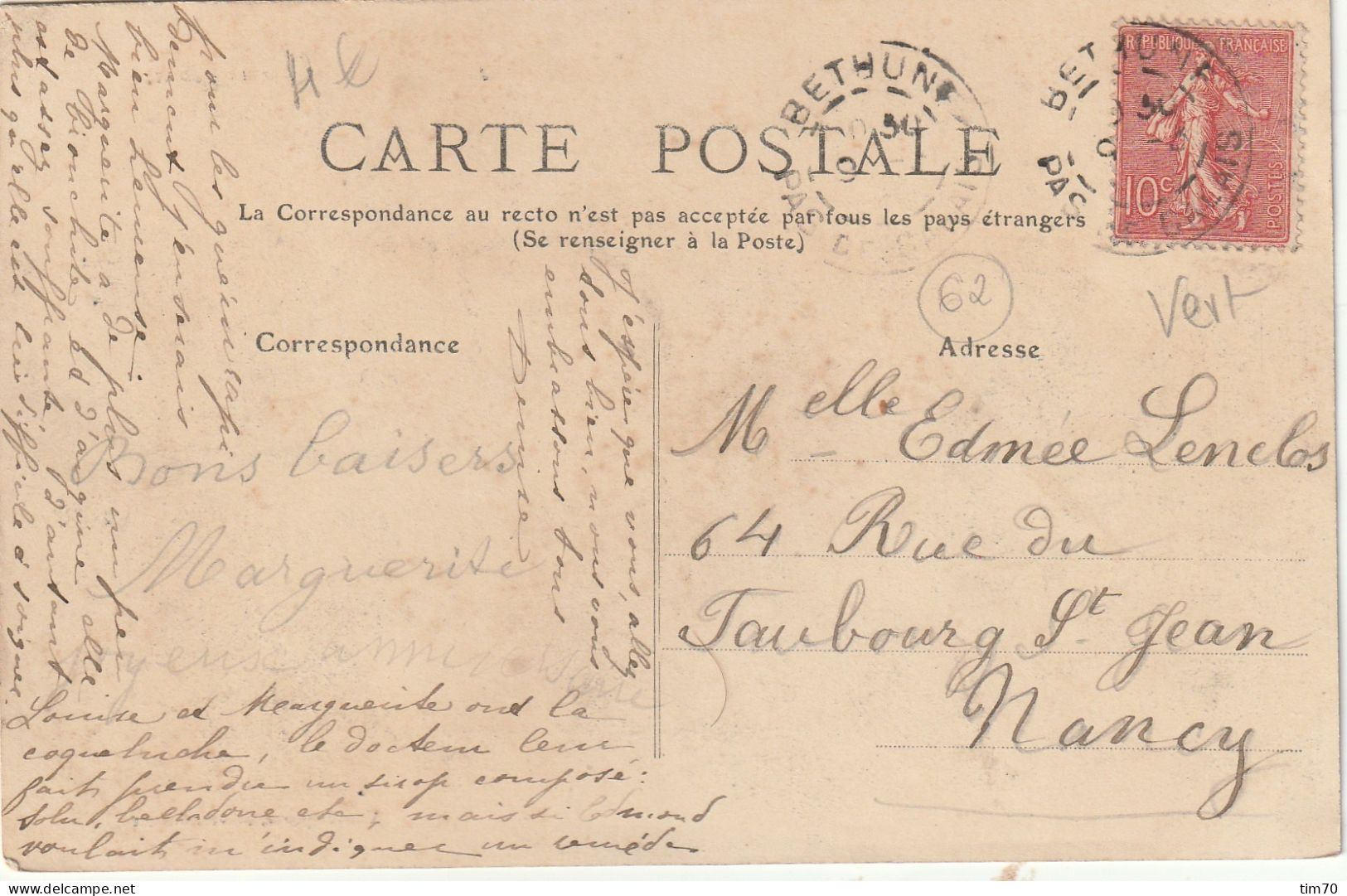 CARTE  POSTALE  62 BETHUNE   PAS DE CALAIS - Bethune