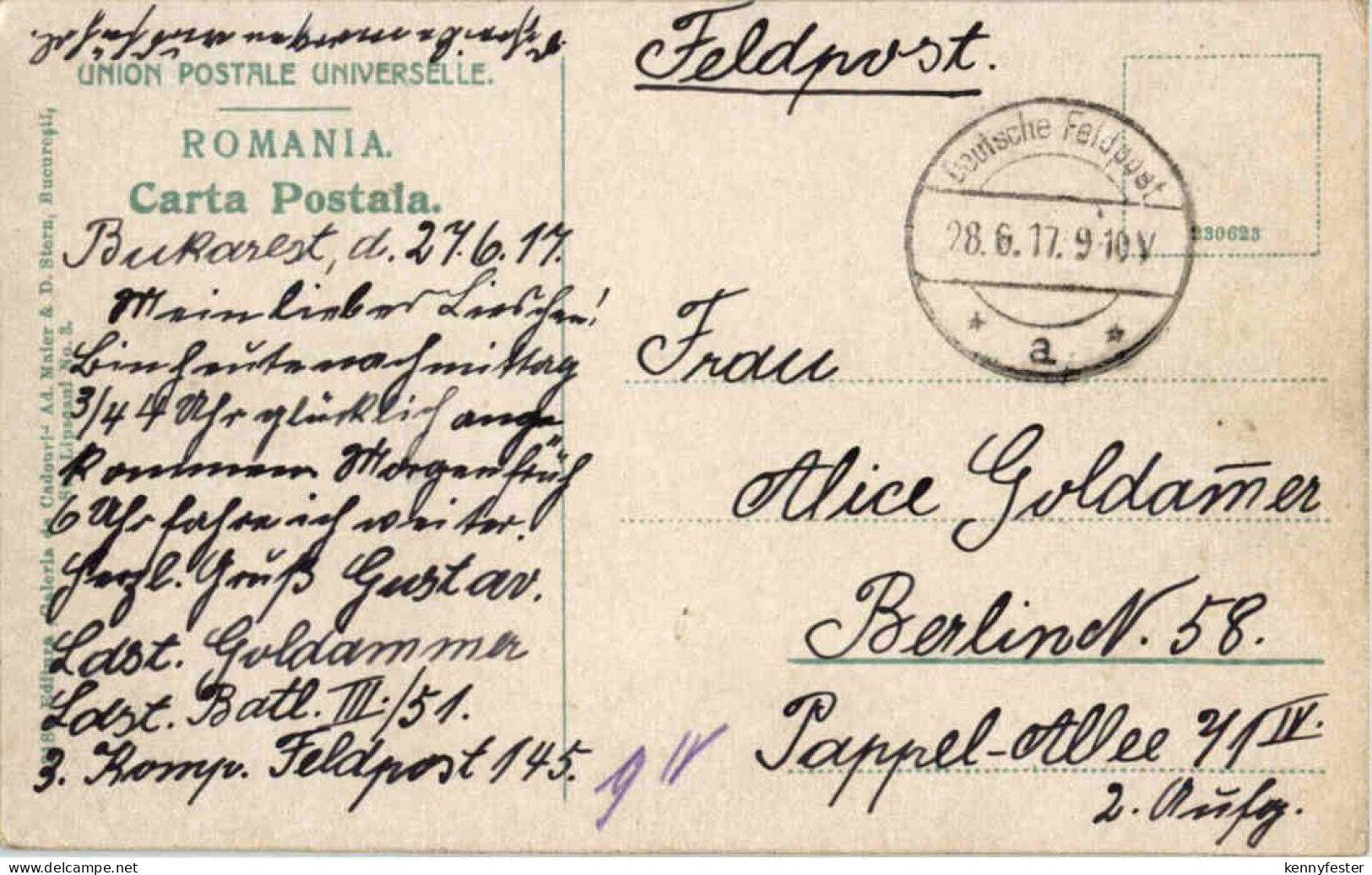 Bucaresti - Bulevardul Elisabeta - Feldpost - Rumänien