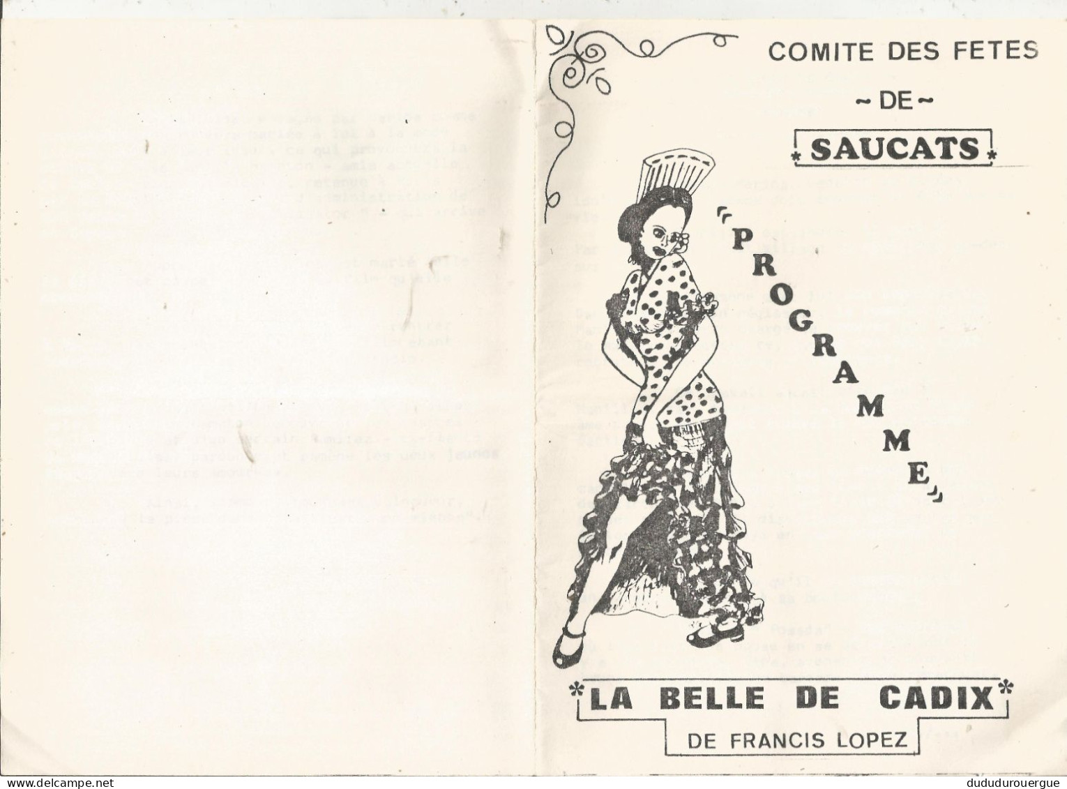 COMITE DES FETES DE SAUCATS : PROGRAMME " LA BELLE DE CADIX " DE FRANCIS LOPEZ - Programmes
