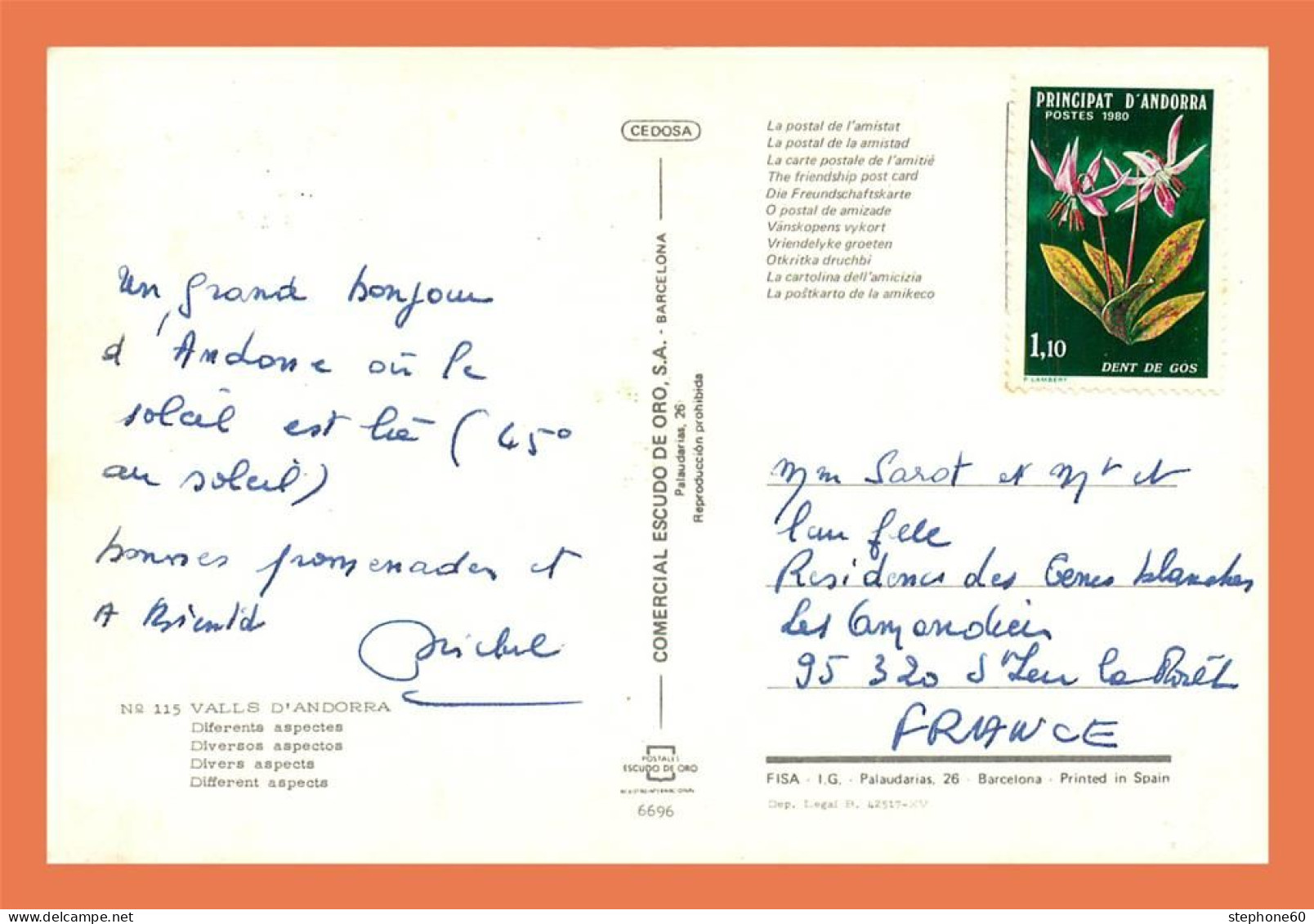 A598 / 373 Andorre Multivues ( Timbre ) - Andorra