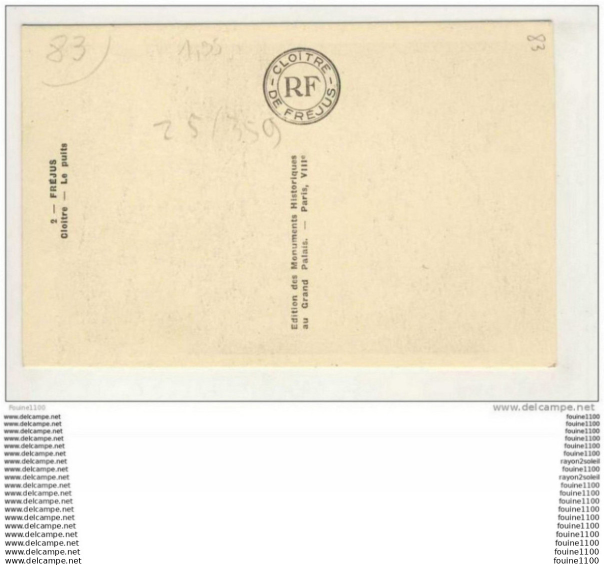 Carte De  Fréjus Cloître Puits  ( Recto Verso ) - Frejus