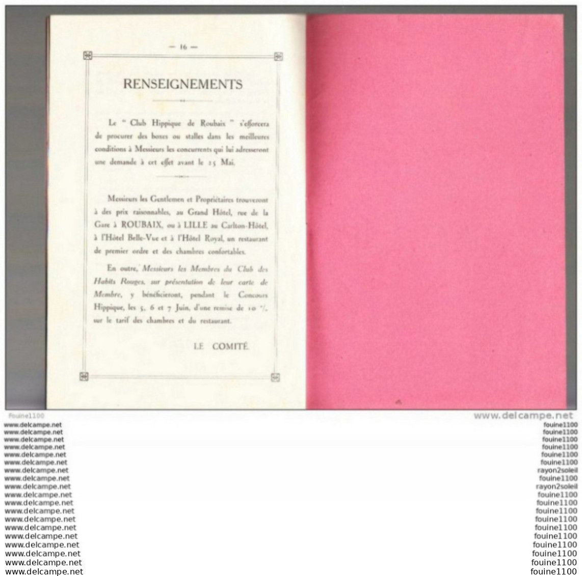 Programme De 1926  Concours Hippique Ville Roubaix ( 59 )( Chevaux ) - Programmes