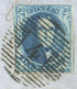 N°7 - Médaillon 20 Cent. Bleu, TB Margé, Obl. P. 4 S/L. D'ANVERS Le 23 Sept. 1853 Et Taxe 3 Décimes.  TB -- 921 - 1851-1857 Medallions (6/8)