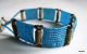 Bracelet Artisanal Tissé En Perles Miyuki Delica Bleu Et Perles Artisanales Africaines 20cms  Fermoir En Argent Du Tibet - Armbänder