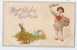 Boy Waving Cap Bunny Rabbit Vintage Easter Postcard Flag Cancel - Easter