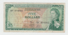 East Caribbean 5 Dollars 1965 "aVF" Banknote P 14e 14 E - East Carribeans