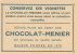 CHROMO  Image Chocolat MENIER ITALIE  PAVIE  Facade Chartreuse  N° 222 - Menier