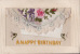 CARTE BRODEE AVEC MESSAGE INTERIEUR EN SOIE "A HAPPY BIRTHDAY"-  EMBROIDERED CARD WITH SILK MESSAGE INSIDE (2 Scans) - Brodées