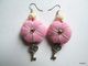 Boucles D'oreilles Artisanales Feutrine Coussins Rose, Clé Et Os Sculpté Attaches En Argent Massif 925 - Earrings