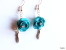 Boucles D´oreilles Rose Turquoise Avec Strass Pâte Polymère Et Plume  Hauteur Totale: Environ 56mm - Earrings