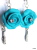 Boucles D´oreilles Rose Turquoise Avec Strass Pâte Polymère Et Plume  Hauteur Totale: Environ 56mm - Boucles D'oreilles