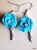 Boucles D´oreilles Rose Turquoise Avec Strass Pâte Polymère Et Plume  Hauteur Totale: Environ 56mm - Earrings