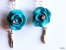 Boucles D´oreilles Rose Turquoise Avec Strass Pâte Polymère Et Plume  Hauteur Totale: Environ 56mm - Ohrringe