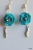 Boucles D´oreilles Rose Turquoise Avec Strass Pâte Polymère Et Plume  Hauteur Totale: Environ 56mm - Boucles D'oreilles