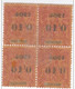 MARTINIQUE - 1904 - YVERT N° 56 * BLOC DE 4 Avec PETITE VARIETE SUR LE 0  - COTE = 140 ++EUROS - - Unused Stamps