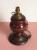 Delcampe - Lampe à Pétrole Porcelaine Ancienne électrifiée Pied En Bois Rare Motif Fleurs - Lighting & Lampshades