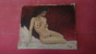 Tableau Femme Brune Nue Sur Un Lit Fond Rouge ( Seins Nus  Jambes Repliées ) Signé M NOEL ? HOEL - Oils