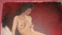 Delcampe - Tableau Femme Brune Nue Sur Un Lit Fond Rouge ( Seins Nus  Jambes Repliées ) Signé M NOEL ? HOEL - Oils