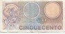 Billet - B442.5 - Italie  (nature Et état Voir 2 Scans RV) - Bel état - 500 Liras