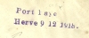 Brief Met Stempel  PORT PAYE / HERVE 9 12 1918   In Violet !!  (noodstempel) - Fortune Cancels (1919)
