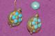 BOUCLES D´ OREILLES ANCIENNES Fleurs Cabochons BLEU TURQUOISE - Boucles D'oreilles