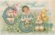 Easter Greeting - Pretty Little Girl, Bunny Rabbits With Ribbons -  Tuck, EASTER FROLIC  Series, No. 755, Sent 1913 - Pâques