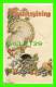 THANKSGIVING - KID WITH FRUITS & TURKEY - EMBOSSED - TRAVEL - UNDIVIDED BACK - - Thanksgiving