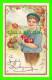 A JOYFUL THANKSGIVING - A BOY WITH APLLES & TURKEY - TRAVEL - SERIES No 252 D - - Thanksgiving