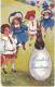 Easter Greetings, Children Egg Rabbit, Doane Cancel Postmark, C1900s Vintage Tucks Oilette Series 2324 Postcard - Easter