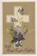 Greetings - Easter Wishes, Cross, Flowers, Embossed - Easter