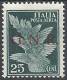 1944 RSI GNR BRESCIA II TIRATURA POSTA AEREA 25 CENT MNH ** VARIETà - RSI134 - Airmail