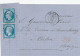 937/20 --  Lettre Tarif 40 C - 2 TP France GC SEDAN 1863 Vers ARLON - Marque De Passage FRANCE PAR BOUILLON - Doorgangstempels