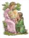 Découpis Gaufrés, Enfants, Anges, Jeune Fille Agenouillée, Lisant La Bible,ajoutis De Satin Robe Mauve, 3.5cm X 2.5cm - Angels