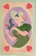 Valentines Day Romance Woman Holds Man Silhouette Wears 'Silk' Dress, C1910s Vintage Postcard - Valentijnsdag