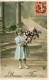 A Small Girl With A Bouquet In A Mansion "Bonne Fete" - Eerste Schooldag