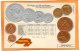 Spain Coins & Flag Patriotic 1900 Postcard - Monete (rappresentazioni)