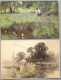 Lot 2x Chromo Illustrateur MULLER Rehn & Linzen Et Meissner Femme Cueillant Iris Voyagé 1917 Timbre Cachet Neuderrod - Mueller, Richard