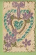 Belle CPA Dentelée - Carnet Qui S'ouvre Sur Poème - Coeur De Violettes Pour Bonne Année - 2 Scans - Autres & Non Classés