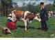 NORMANDIE Fermière Et Son Joug, La Traite, Groupe De Pont -D´Ouilly (14), Blaudes Et Coëffes, Seau, Vaches, Pommiers - Costumes